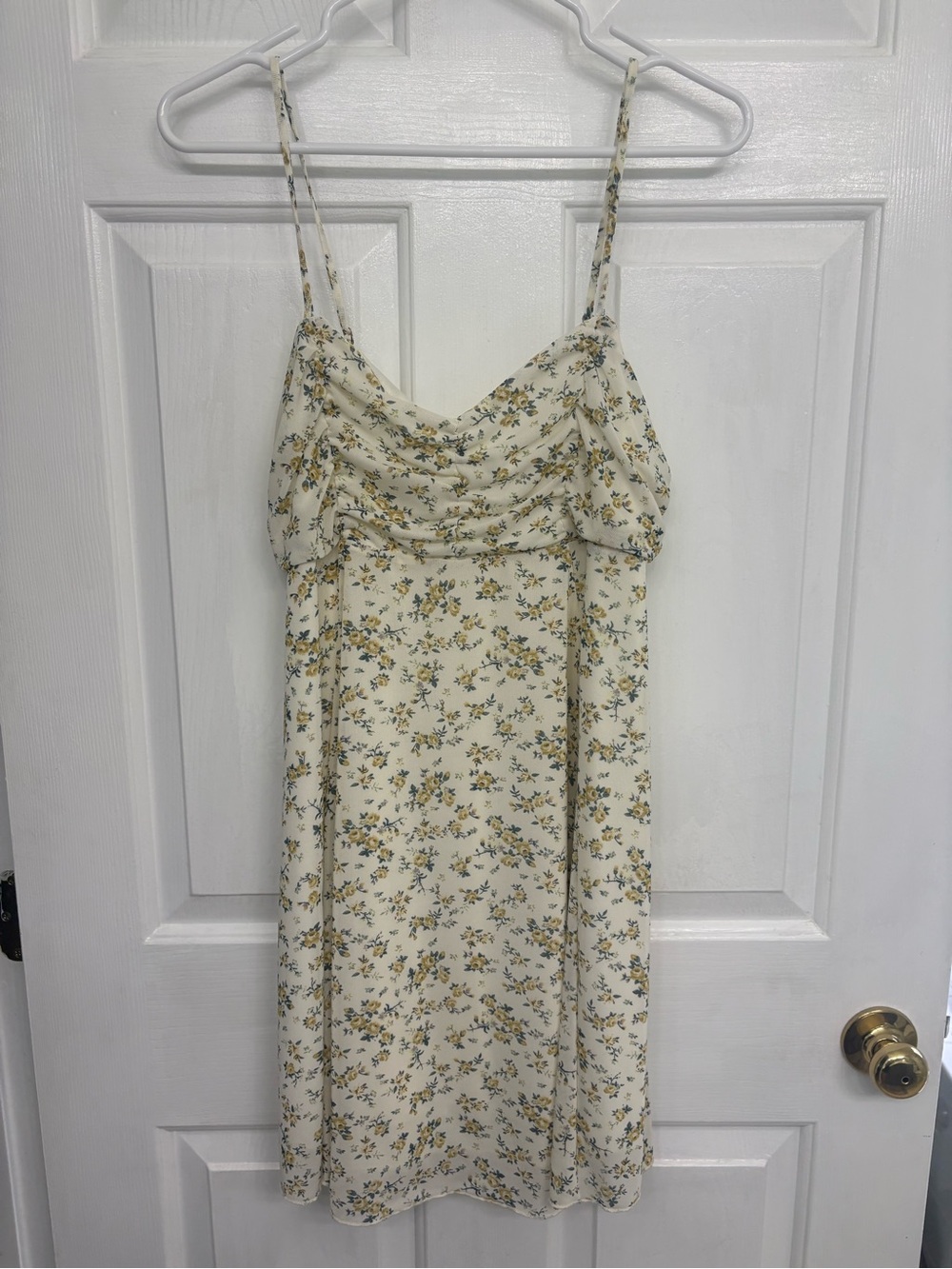 T.J.Maxx Cream Mini Dress with Yellow & Green Floral Print